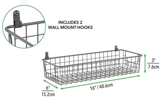 Wall mounted wire baskets make this desk built to order